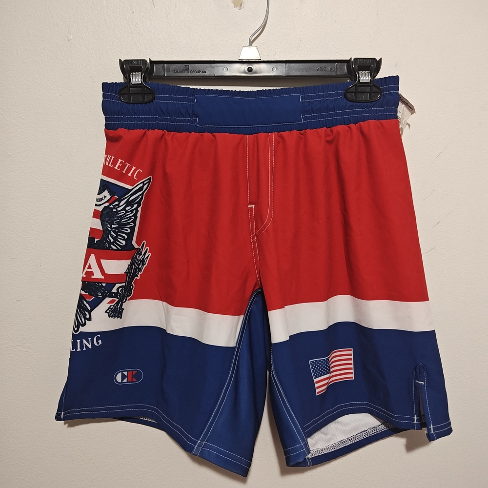 Cliff Keen Red and Blue Athletic Shorts with USA Flag